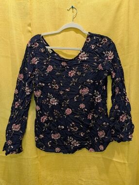 Faded Glory Navy Blue Floral Blouse